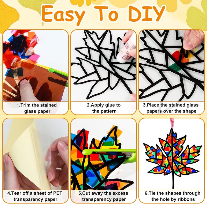 EggSun 36 Sets Fall Thanksgiving Maple Leaf Suncatchers Craft Kit for Kids Ornaments Stained Glass Window Arts and Crafts Kit for Classroom Holiday Projects Home Party Favors Decorations Ages 4 8 12 - Image 4